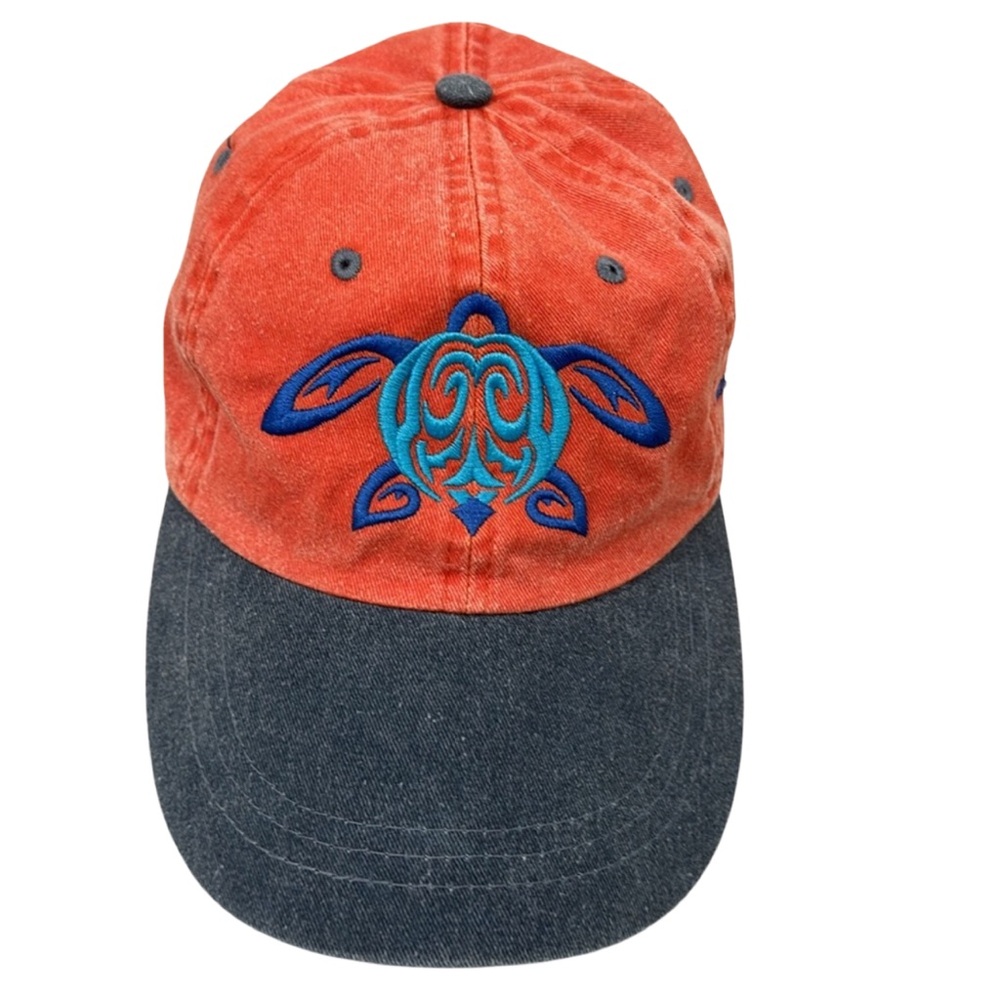 Cotton Cap Big Island Hawaii Embroidered Sea Turtle Cap Orange Blue Adjustable